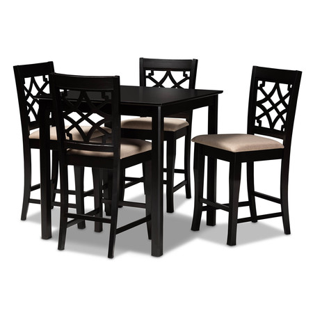 BAXTON STUDIO Nisa Sand Upholstered Espresso Finished 5-Piece Wood Pub Set 158-9768-9776